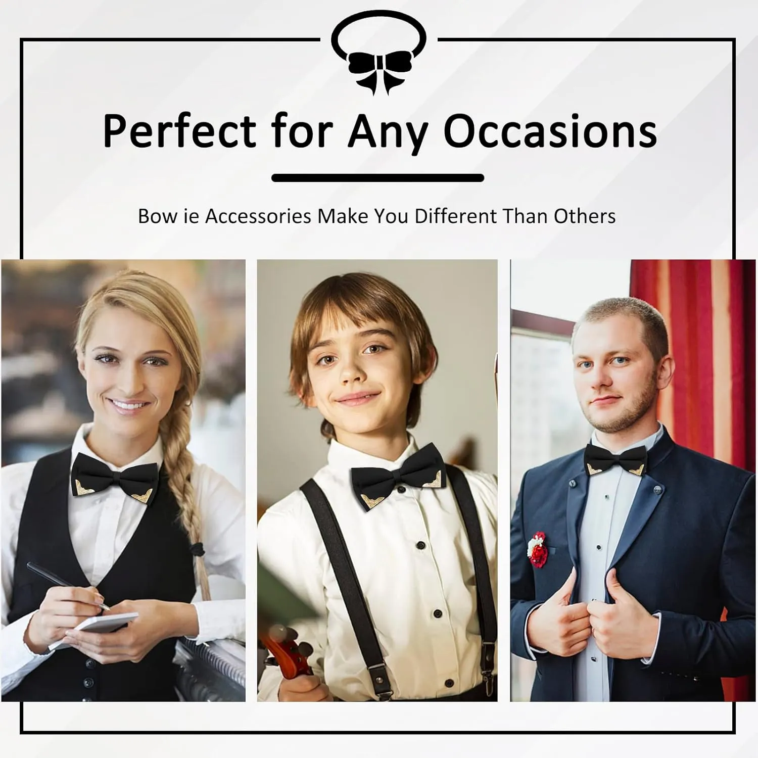Mantieqingway Bow Ties for Men Women, Metal Gold Bowties with PU Leather Satin Formal/Wedding/Prom/Shirt/Tuxedo Bow Tie