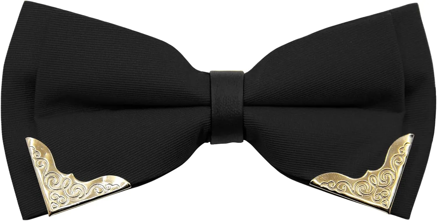 Mantieqingway Bow Ties for Men Women, Metal Gold Bowties with PU Leather Satin Formal/Wedding/Prom/Shirt/Tuxedo Bow Tie