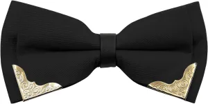 Mantieqingway Bow Ties for Men Women, Metal Gold Bowties with PU Leather Satin Formal/Wedding/Prom/Shirt/Tuxedo Bow Tie
