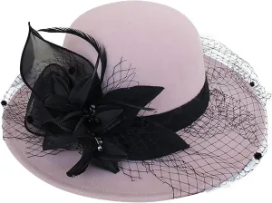 Men Women Roll-up Brim Fedora Bucket Caps Bow Cloche Hat Classic Wool Round Bowler Hats Party Costume Accessory