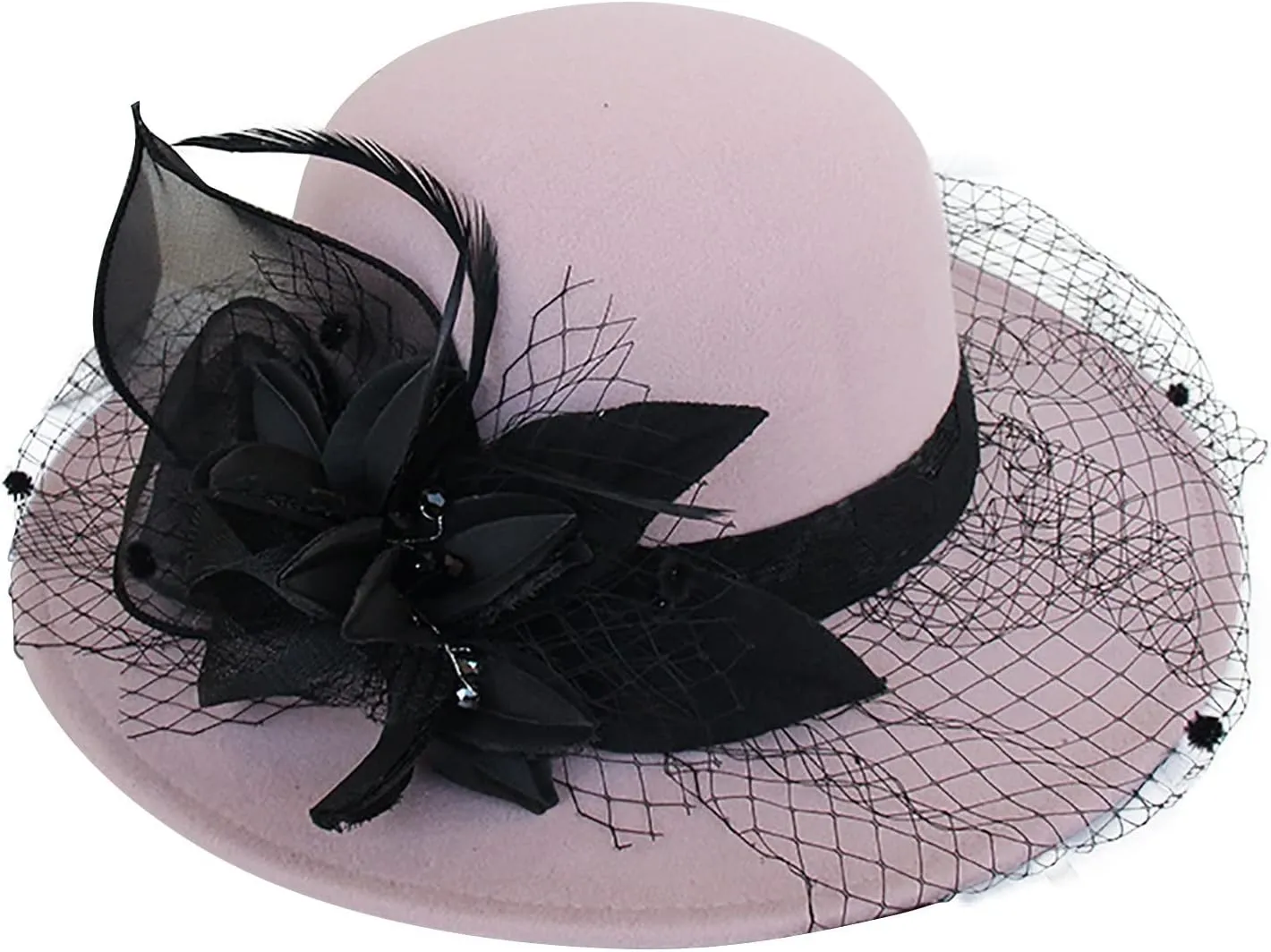 Men Women Roll-up Brim Fedora Bucket Caps Bow Cloche Hat Classic Wool Round Bowler Hats Party Costume Accessory