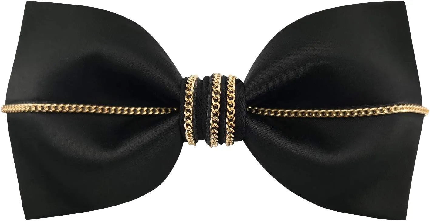 Men's 100% Satin Silk Luxury Bling Black Pre-tied Bow Ties Solid Bowtie