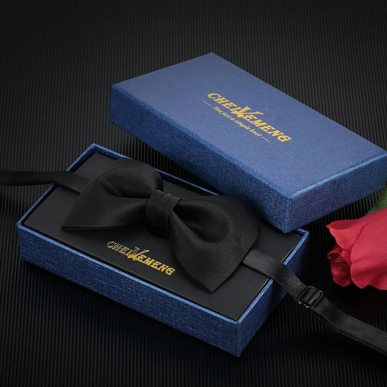 Mens Black Bow Tie Matte Satin Silk Adjustable Solid Pre-tied Bow Ties for Men with Gift Box