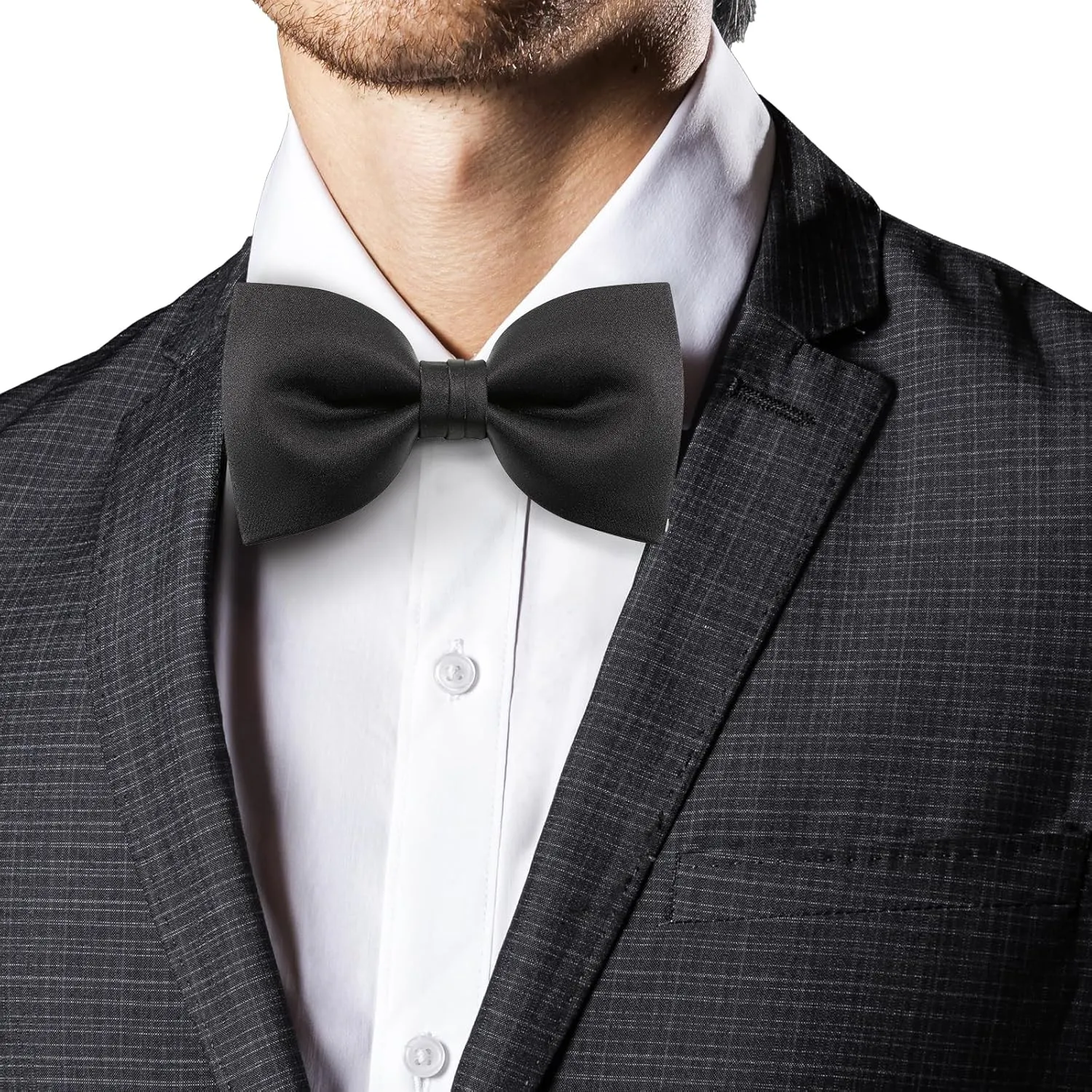 Mens Black Bow Tie Matte Satin Silk Adjustable Solid Pre-tied Bow Ties for Men with Gift Box