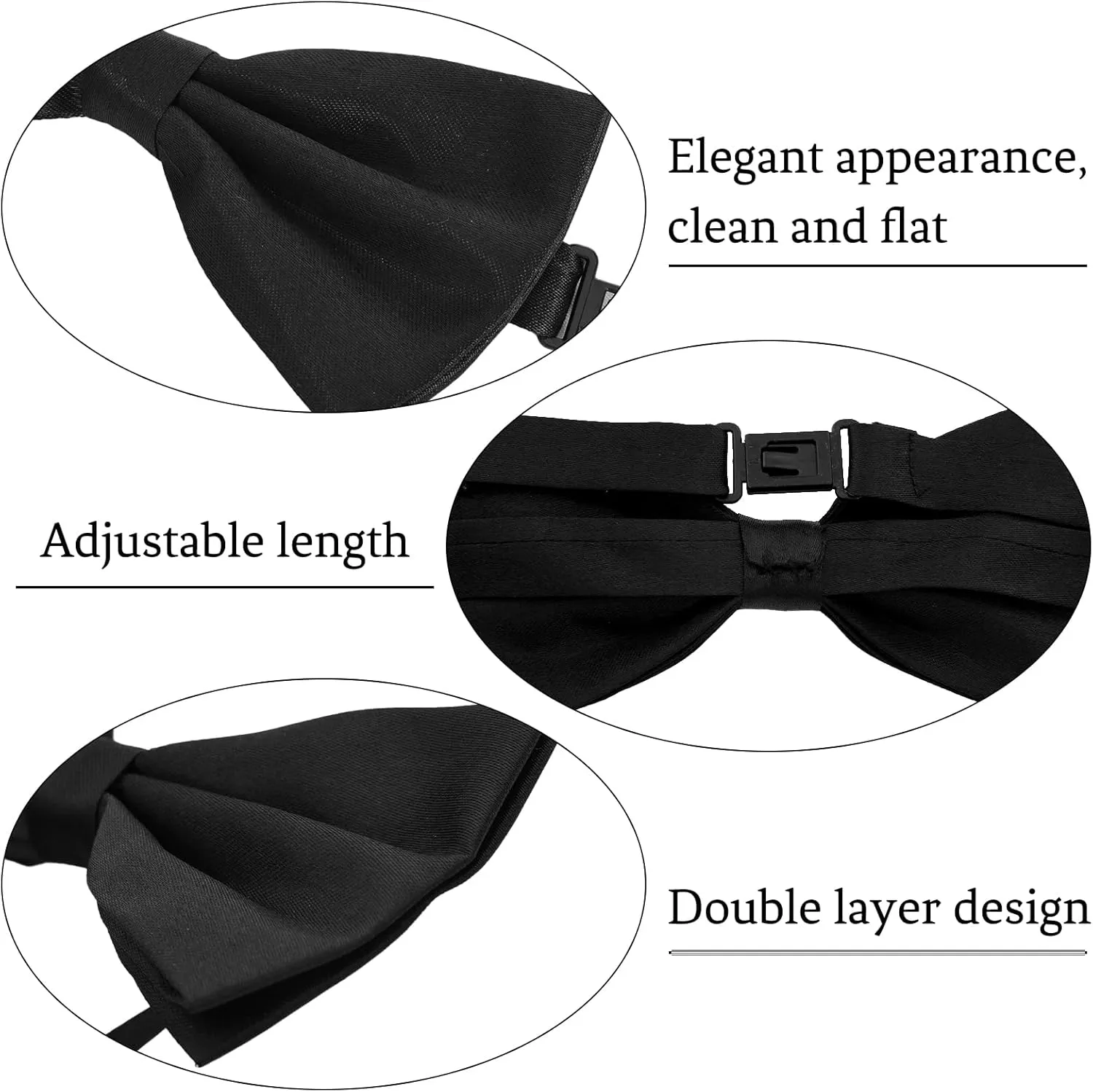 Men's Bowtie Formal Satin Solid Neck Bowtie 6/12 Pack Black Tuxedo Bowtie Set Pre-tied Adjustable Neck Band Wedding