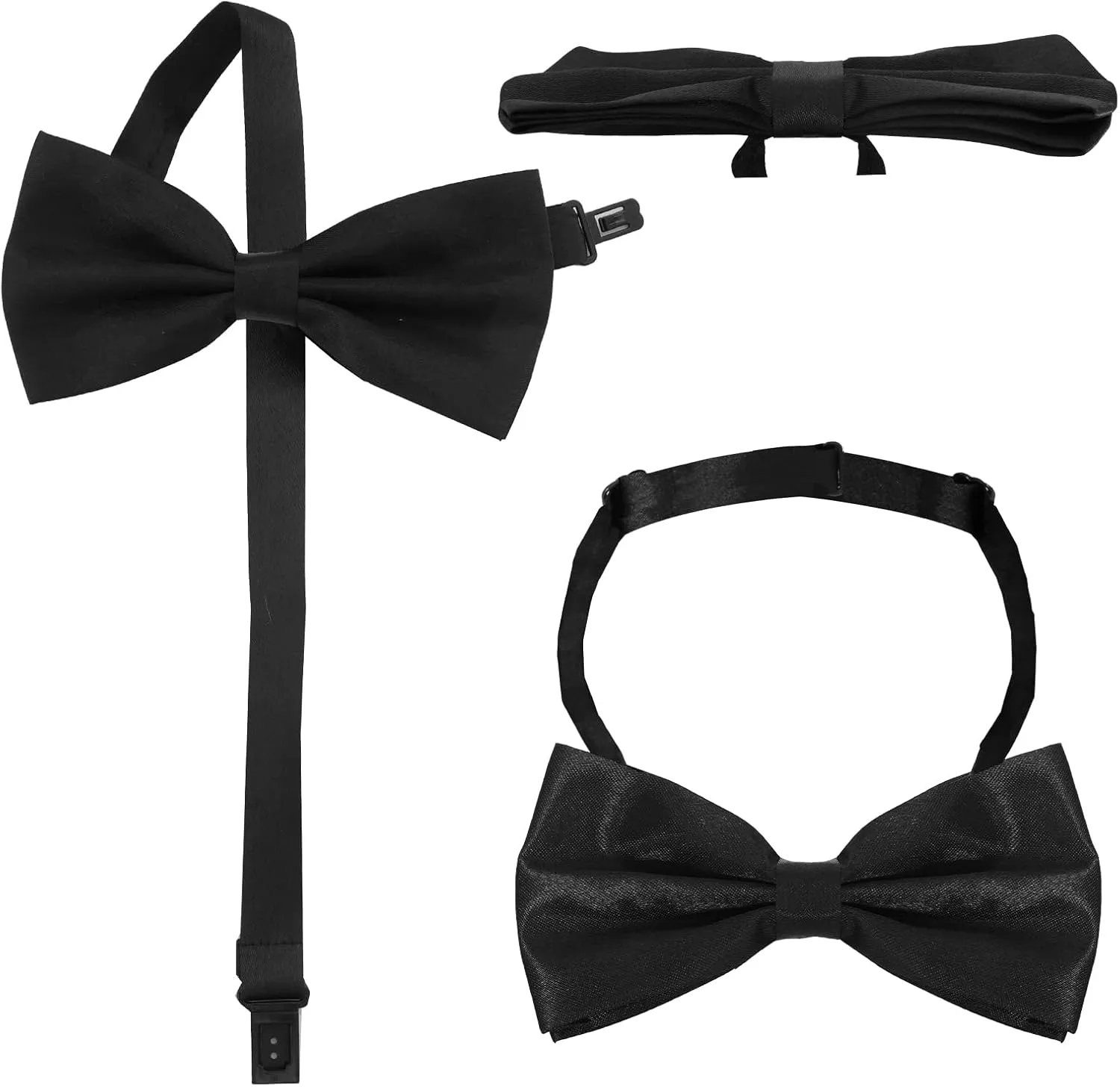 Men's Bowtie Formal Satin Solid Neck Bowtie 6/12 Pack Black Tuxedo Bowtie Set Pre-tied Adjustable Neck Band Wedding