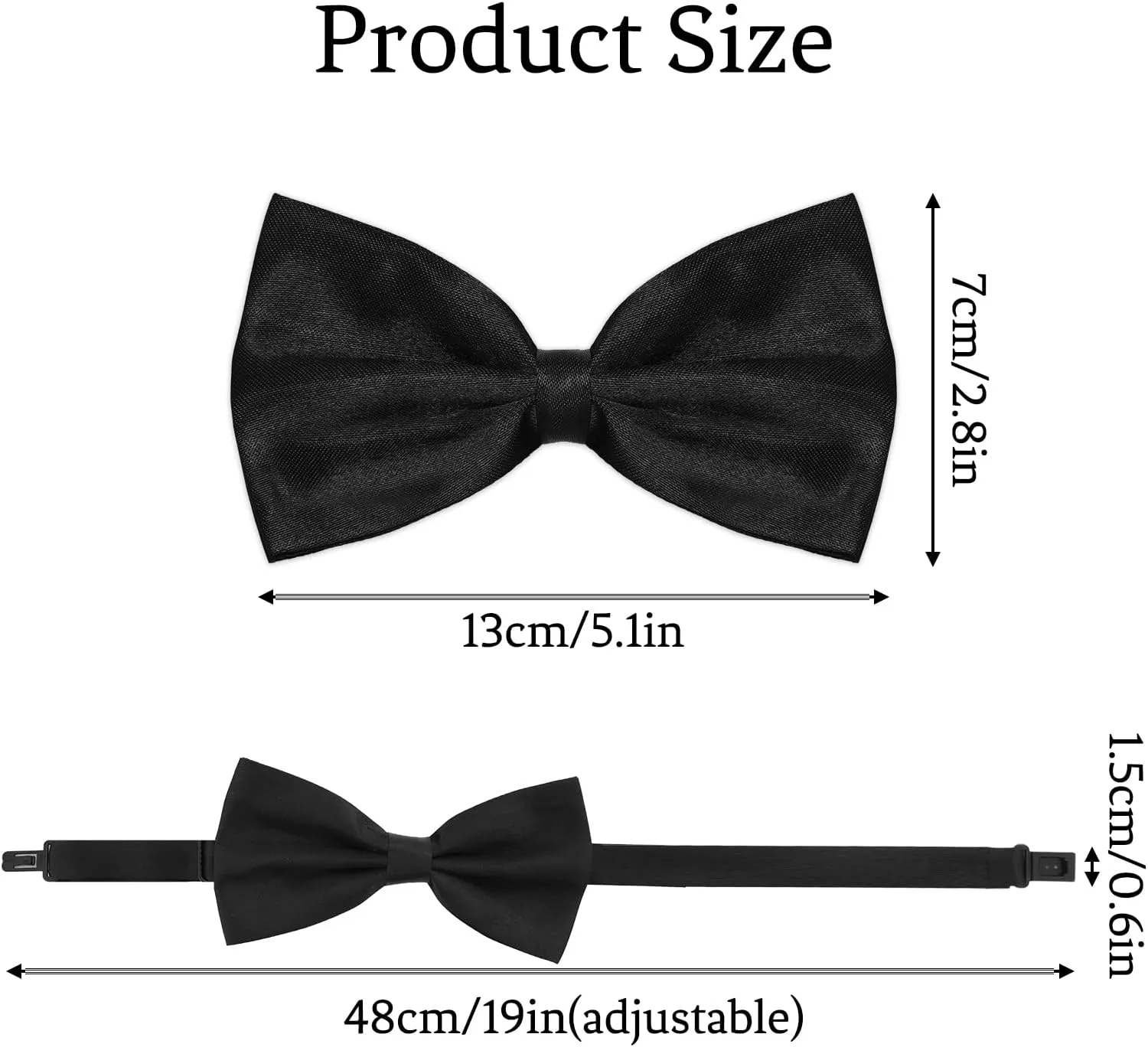 Men's Bowtie Formal Satin Solid Neck Bowtie 6/12 Pack Black Tuxedo Bowtie Set Pre-tied Adjustable Neck Band Wedding