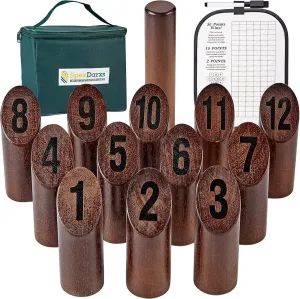 Numbered Block Tossing Game, Wooden Throwing Game Set with Scoreboard & Carrying Bag, Outdoor Backyard Lawn Game for Teens and Adults