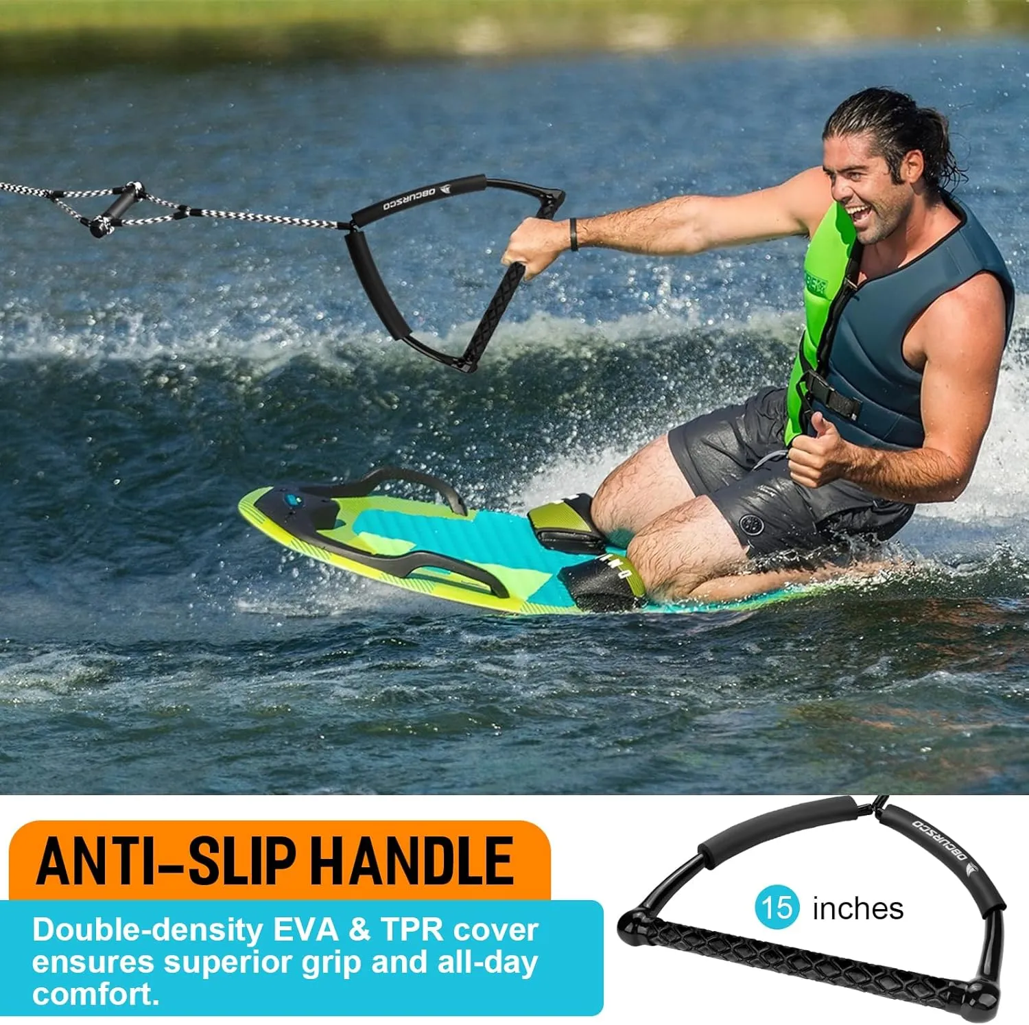 Obcursco 75FT Wakeboard Rope, Water Ski Ropes with EVA Handle for Water Skiing, Wakeboard, Kneeboard