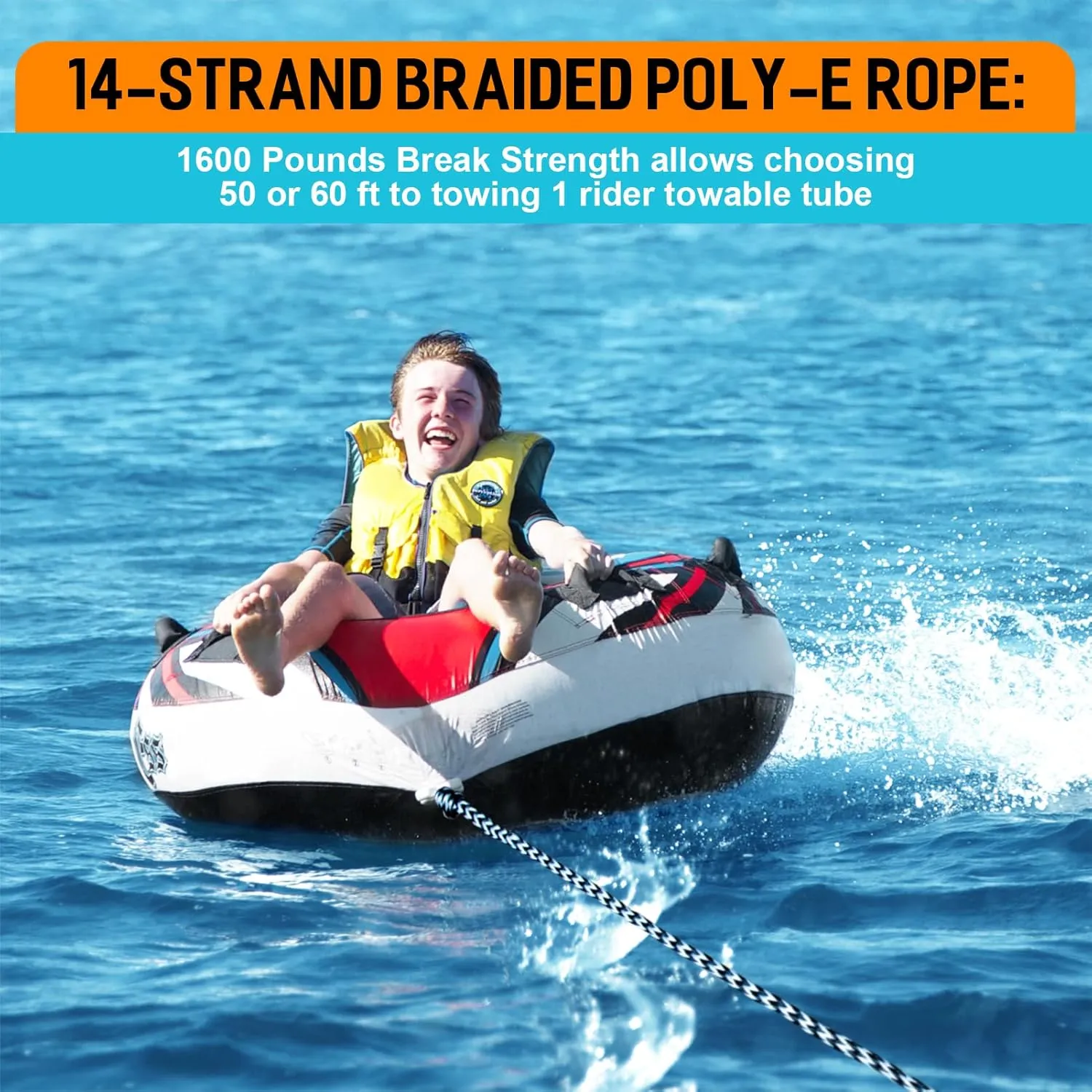 Obcursco 75FT Wakeboard Rope, Water Ski Ropes with EVA Handle for Water Skiing, Wakeboard, Kneeboard