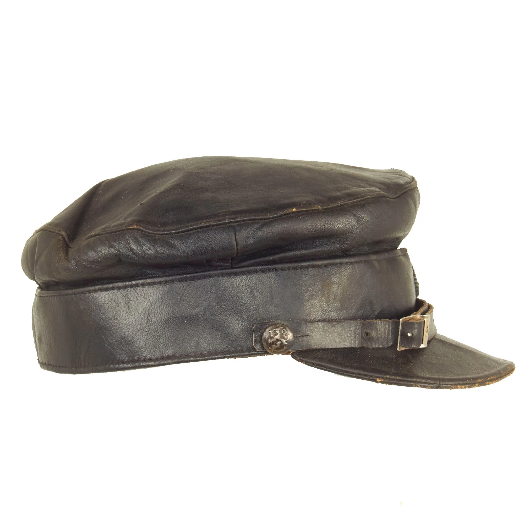 Original Finland WWII Finnish White Guard “Civil Guard” Voluntary Militia Leather Visor Cap