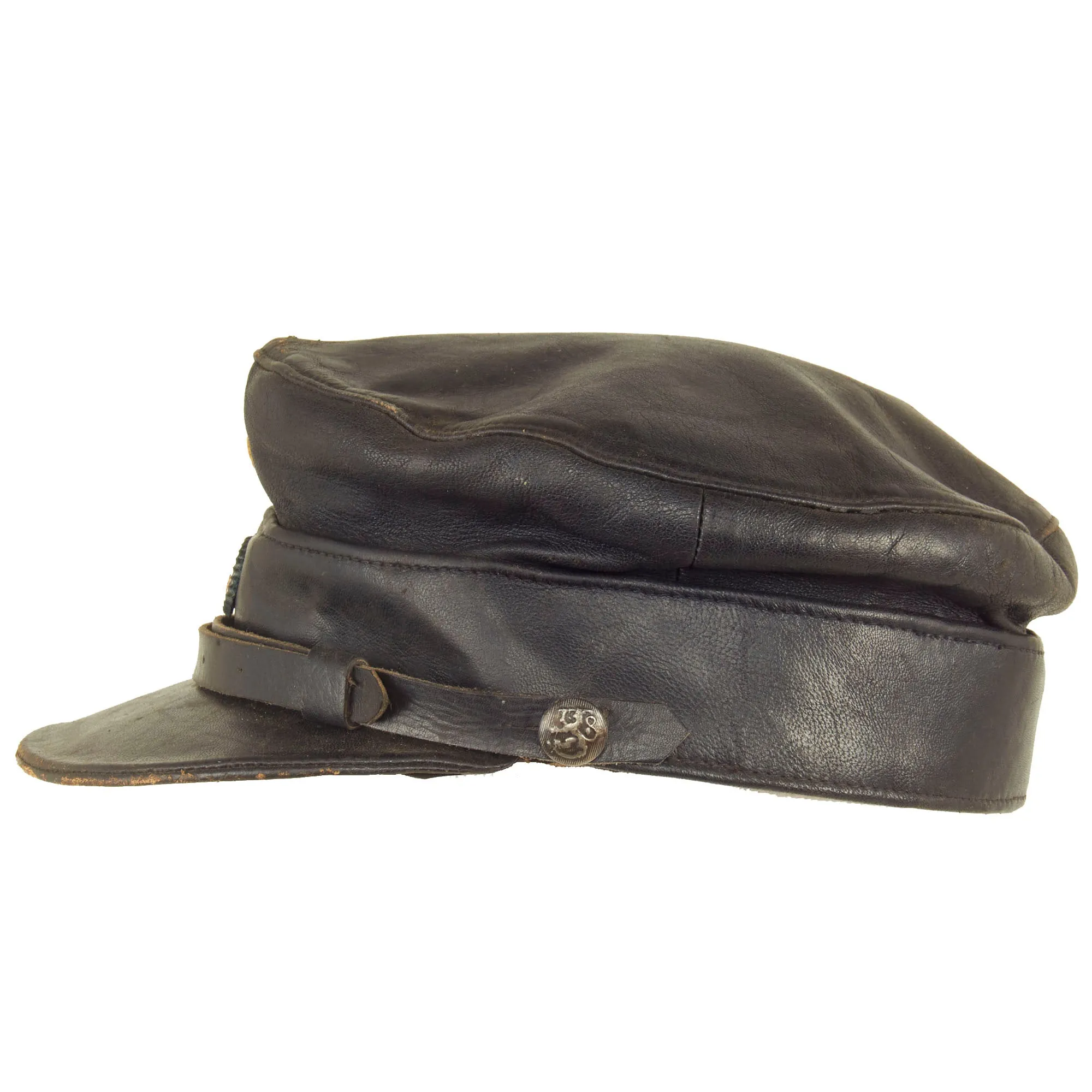 Original Finland WWII Finnish White Guard “Civil Guard” Voluntary Militia Leather Visor Cap