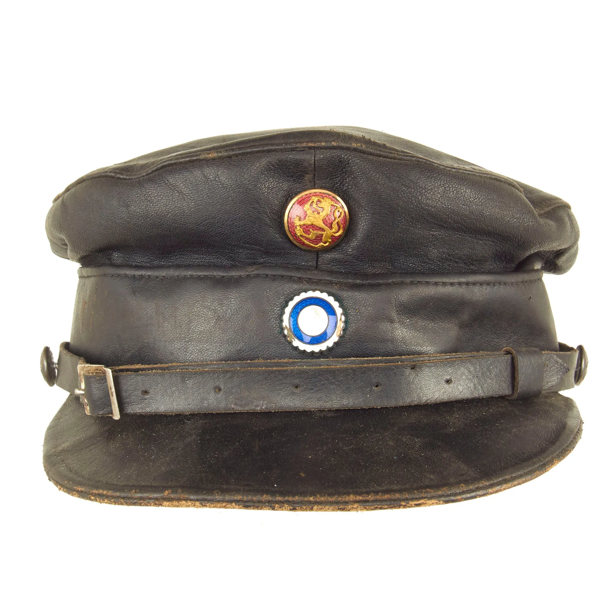 Original Finland WWII Finnish White Guard “Civil Guard” Voluntary Militia Leather Visor Cap