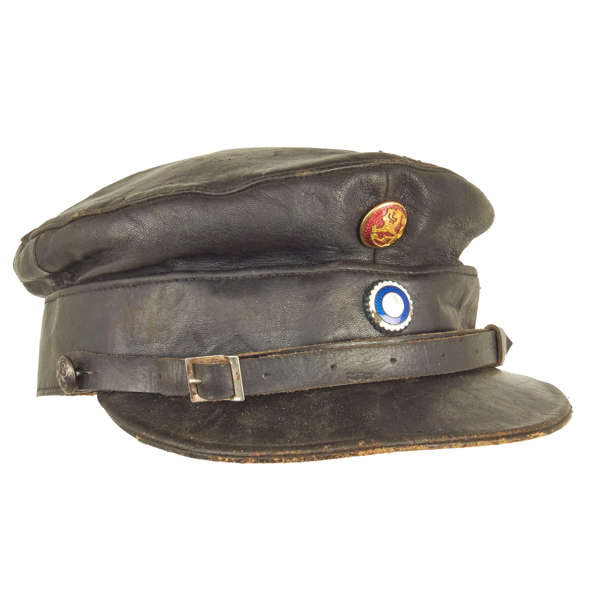 Original Finland WWII Finnish White Guard “Civil Guard” Voluntary Militia Leather Visor Cap