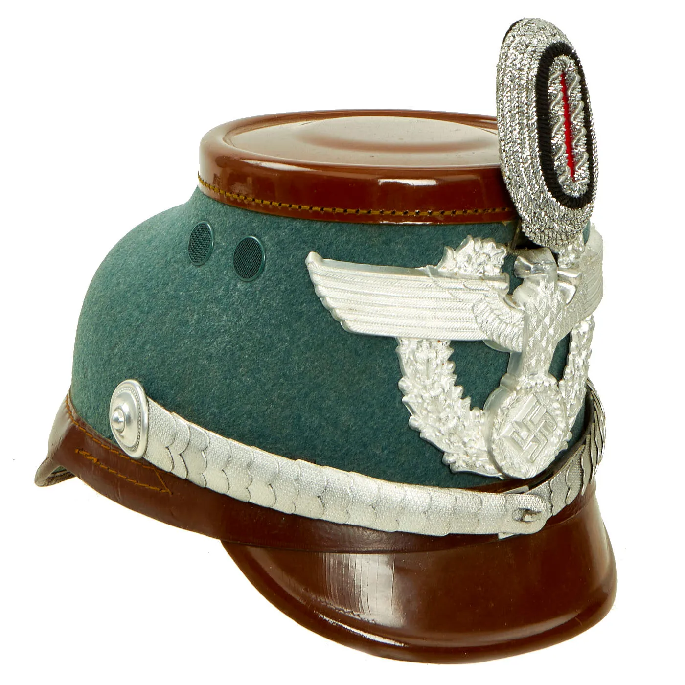 Original German WWII Late Pattern High End Metropolitan Police Shako with Chins Scales & Cockade