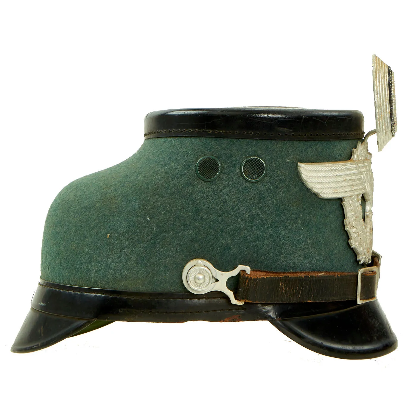 Original German WWII Late Pattern Metropolitan Police Shako by EREL with Cockade & Chinstrap - Size 56 1/2