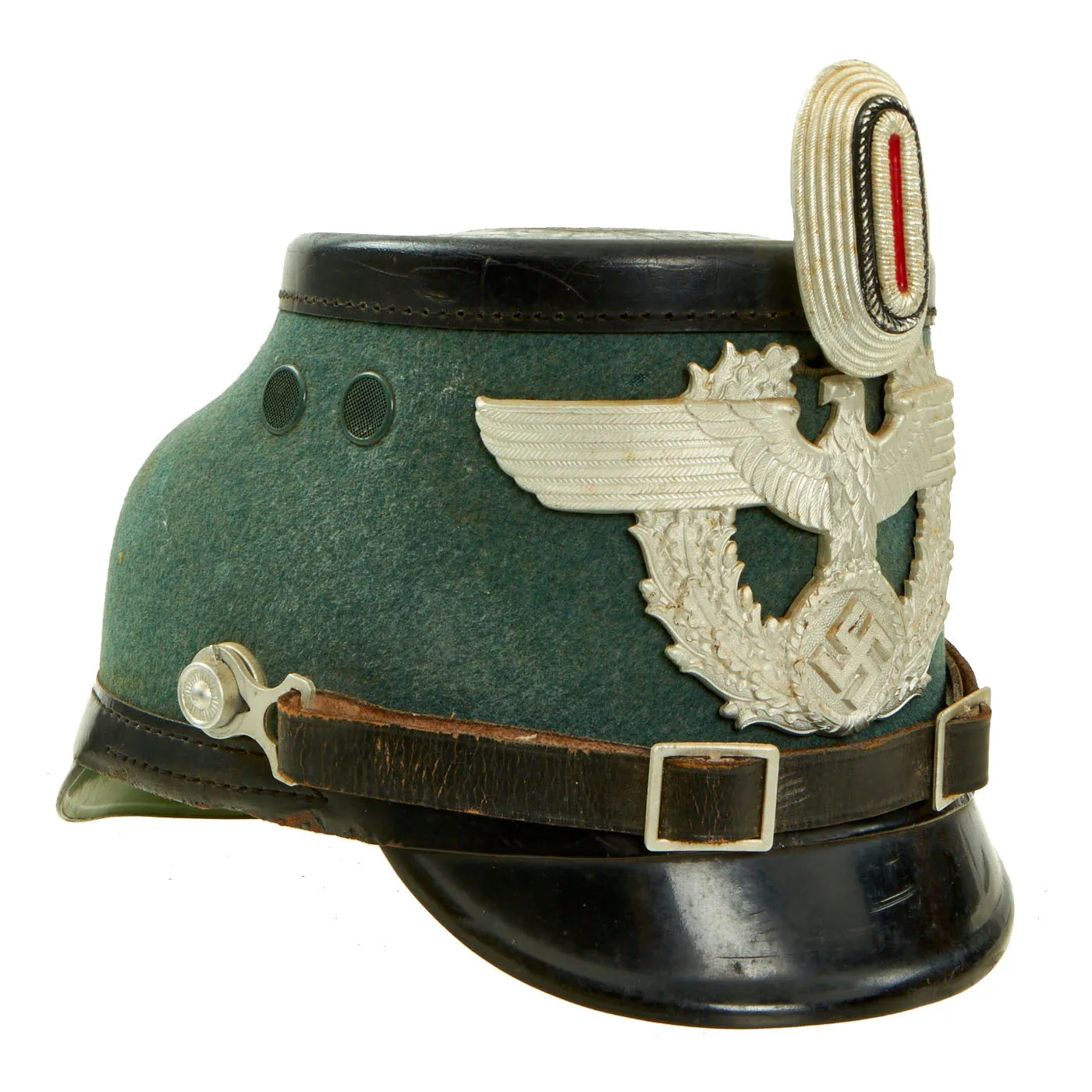 Original German WWII Late Pattern Metropolitan Police Shako by EREL with Cockade & Chinstrap - Size 56 1/2