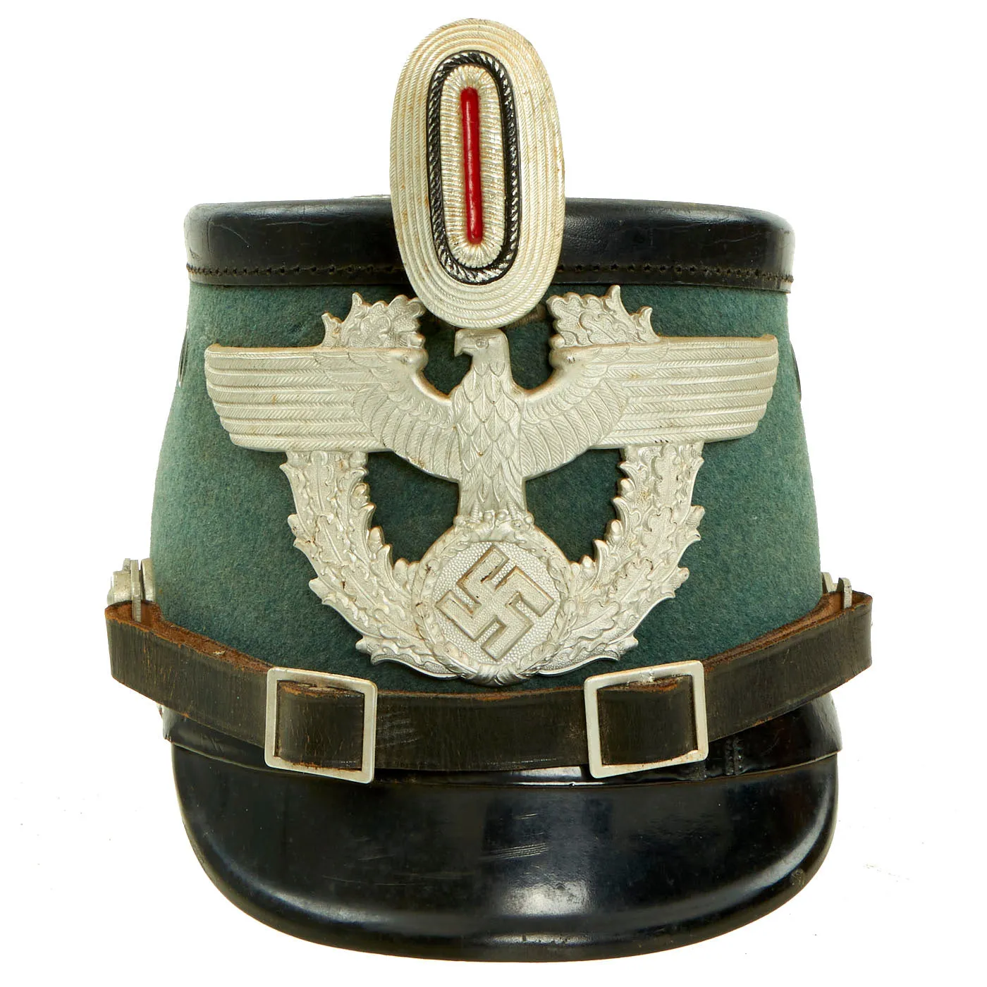 Original German WWII Late Pattern Metropolitan Police Shako by EREL with Cockade & Chinstrap - Size 56 1/2