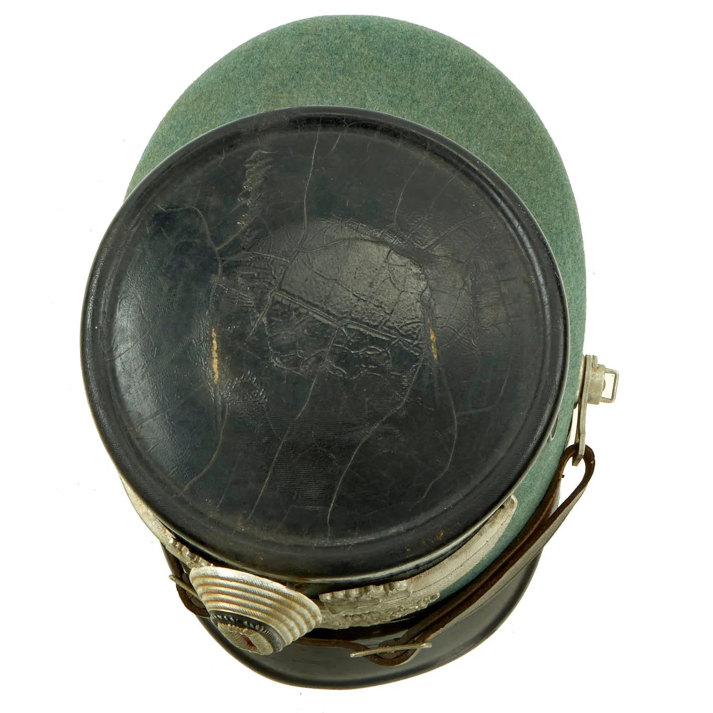 Original German WWII Late Pattern Metropolitan Police Shako by EREL with Cockade & Chinstrap - Size 56 1/2