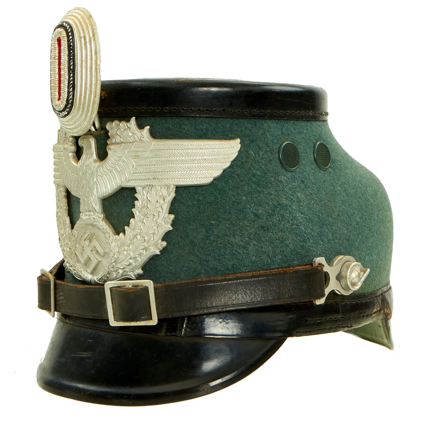 Original German WWII Late Pattern Metropolitan Police Shako by EREL with Cockade & Chinstrap - Size 56 1/2