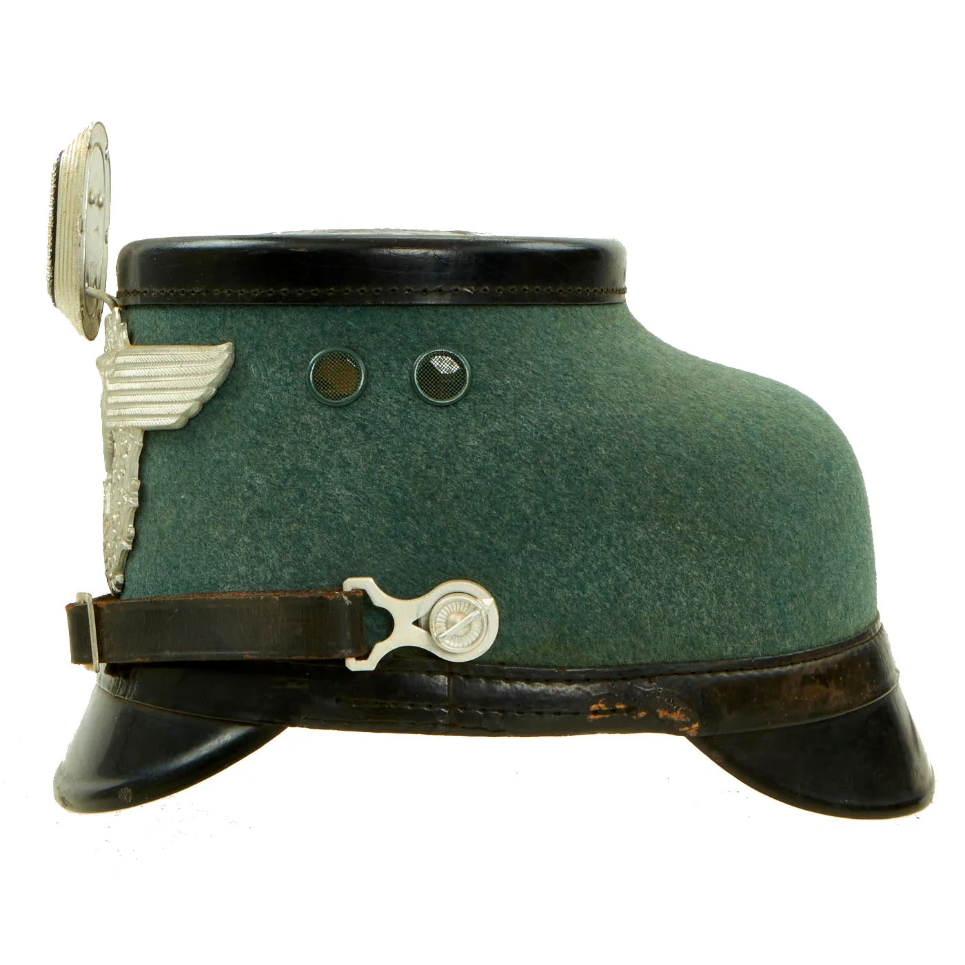 Original German WWII Late Pattern Metropolitan Police Shako by EREL with Cockade & Chinstrap - Size 56 1/2
