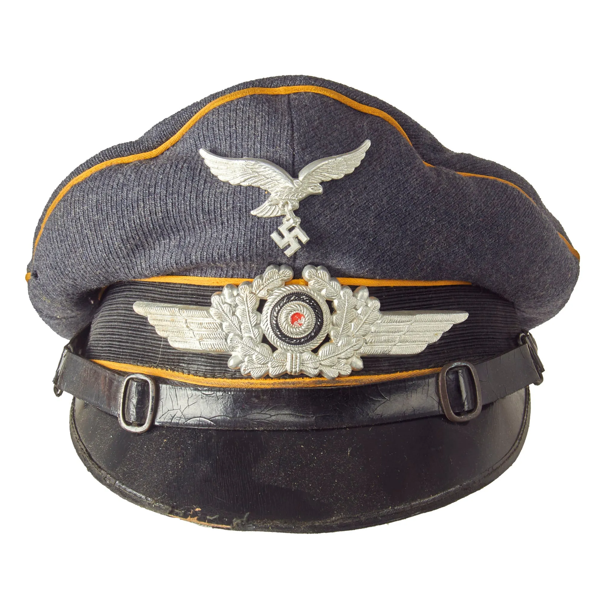 Original German WWII Service Worn Luftwaffe Flight Branch EM/NCO Schirmmütze Visor Crush Cap