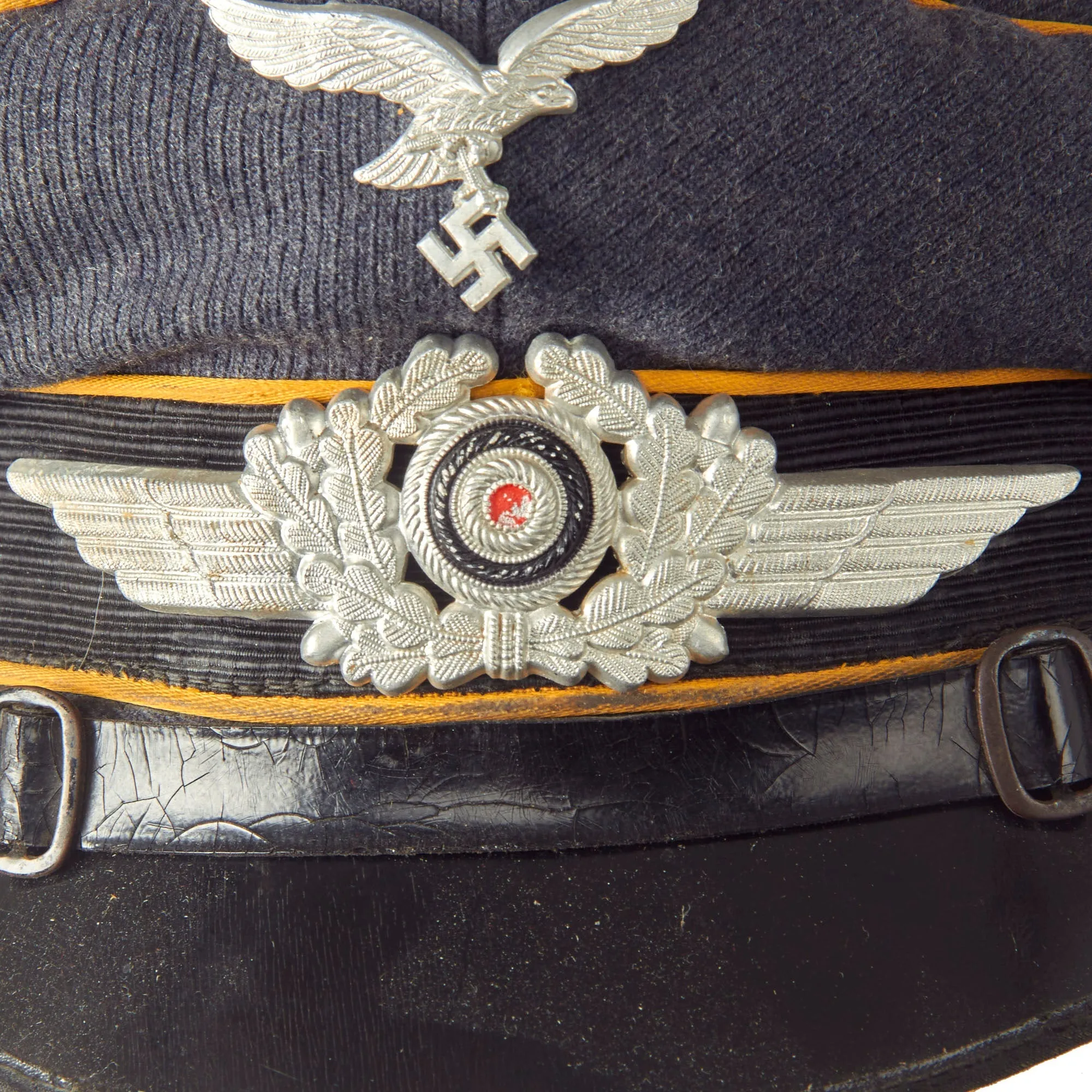 Original German WWII Service Worn Luftwaffe Flight Branch EM/NCO Schirmmütze Visor Crush Cap