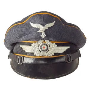 Original German WWII Service Worn Luftwaffe Flight Branch EM/NCO Schirmmütze Visor Crush Cap