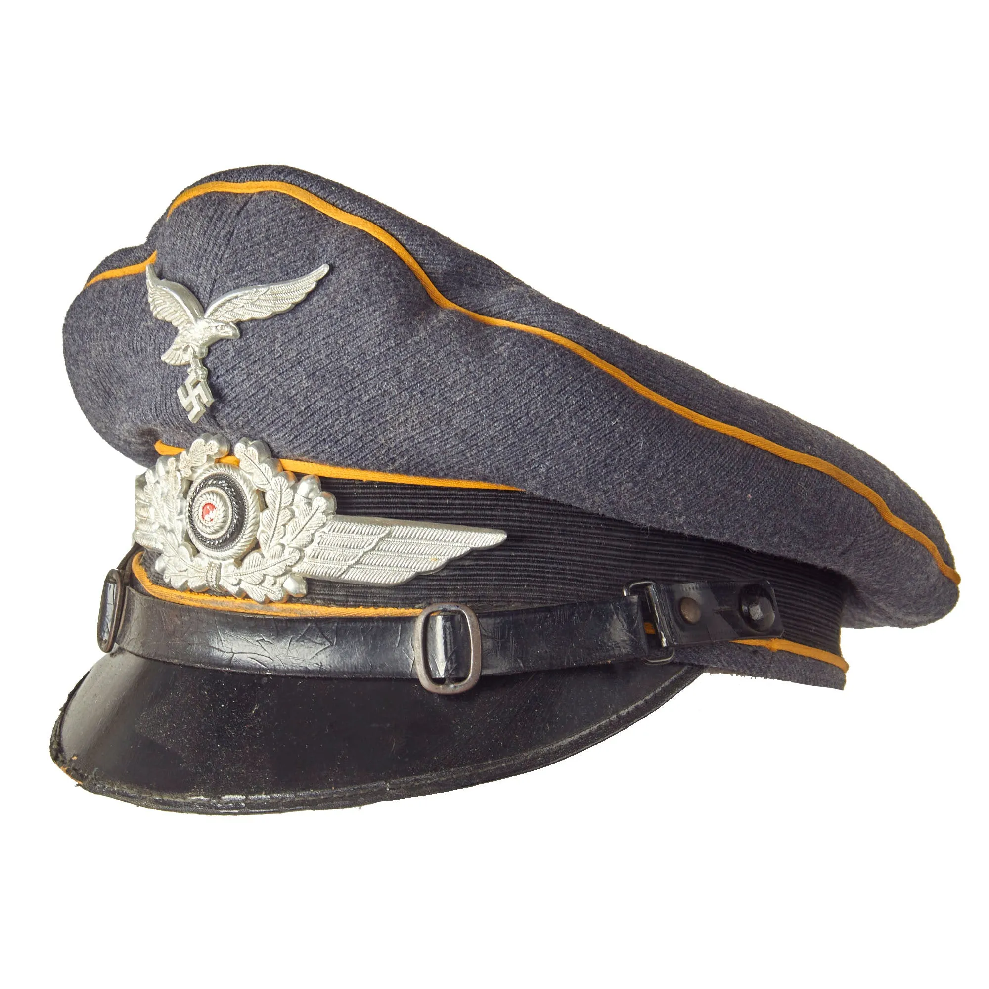Original German WWII Service Worn Luftwaffe Flight Branch EM/NCO Schirmmütze Visor Crush Cap