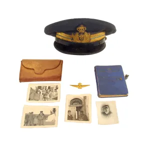Original Italian WWII Air Ministry Flight Log, Peaked Visor and Photographs for Lieutenant Bruno Vesselizza, 171st Squadron R.M. Regia Marina Navy Command