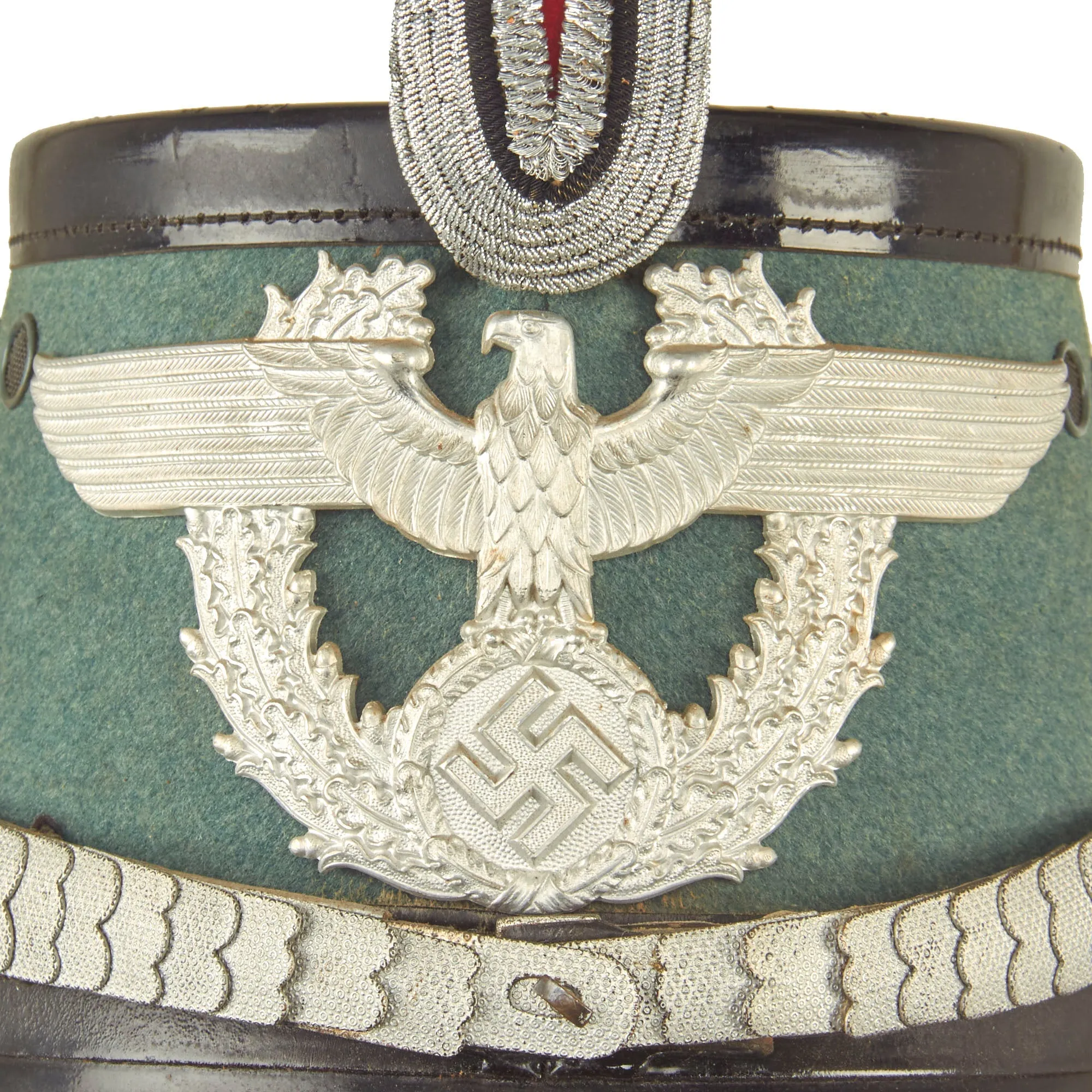 Original Rare Cased German WWII Late Pattern High End Metropolitan Police Shako with Chins Scales & Cockade