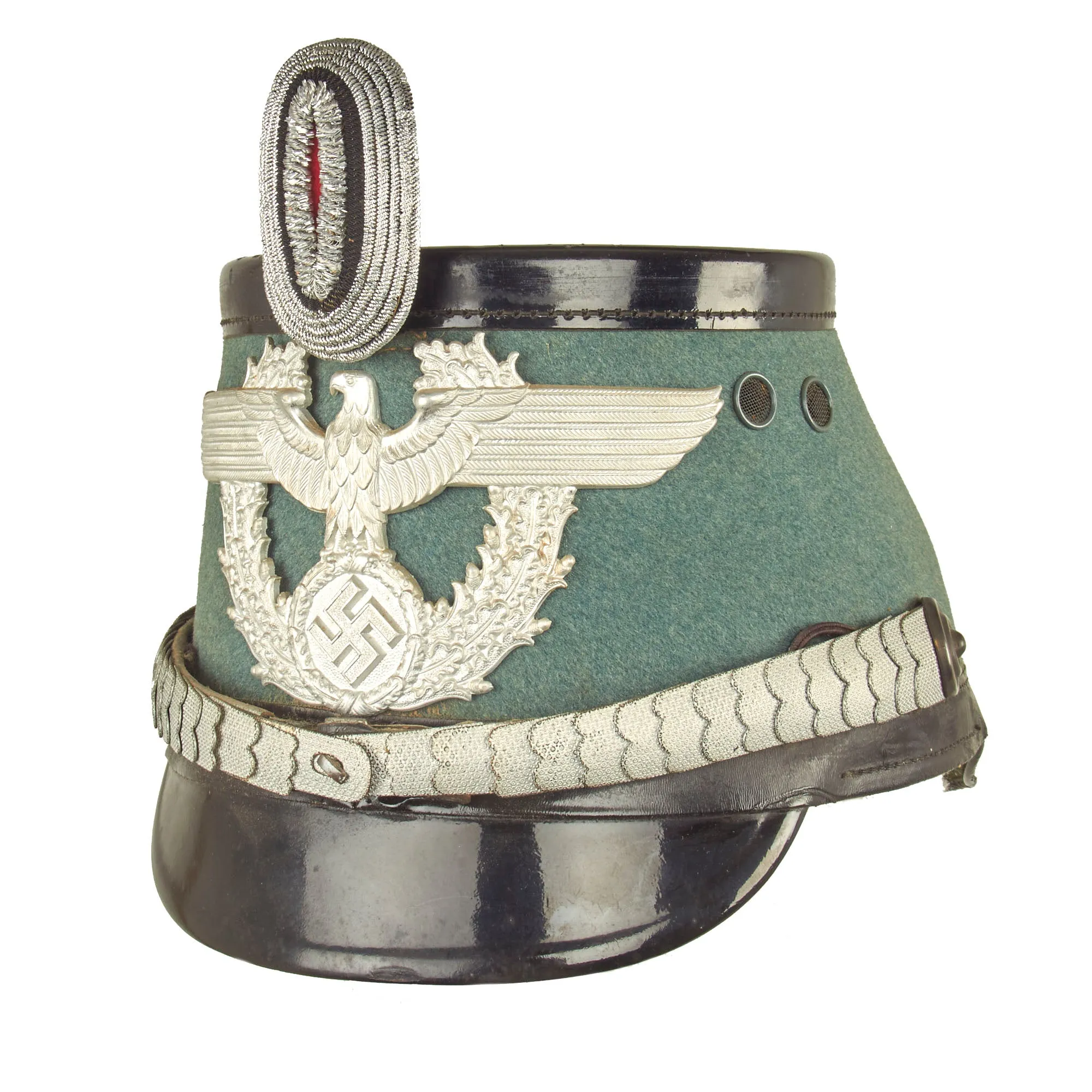 Original Rare Cased German WWII Late Pattern High End Metropolitan Police Shako with Chins Scales & Cockade
