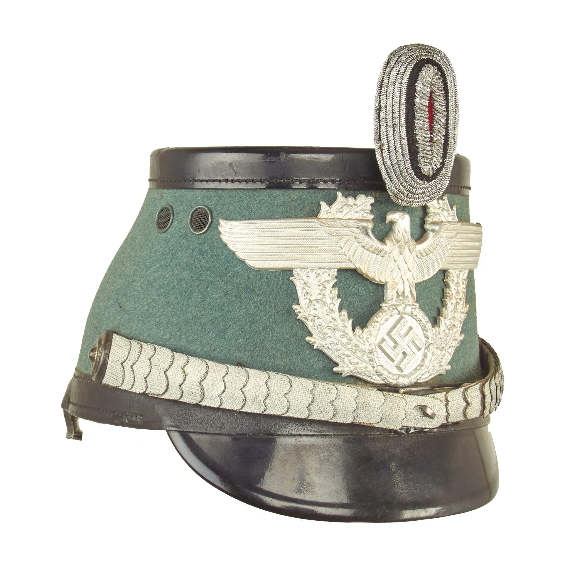 Original Rare Cased German WWII Late Pattern High End Metropolitan Police Shako with Chins Scales & Cockade