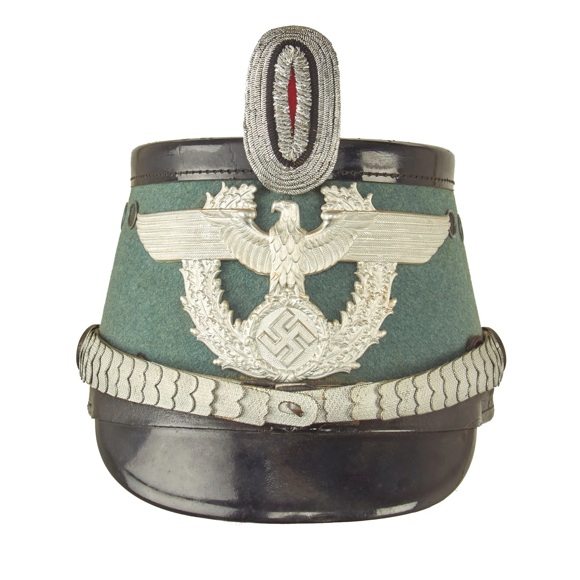 Original Rare Cased German WWII Late Pattern High End Metropolitan Police Shako with Chins Scales & Cockade