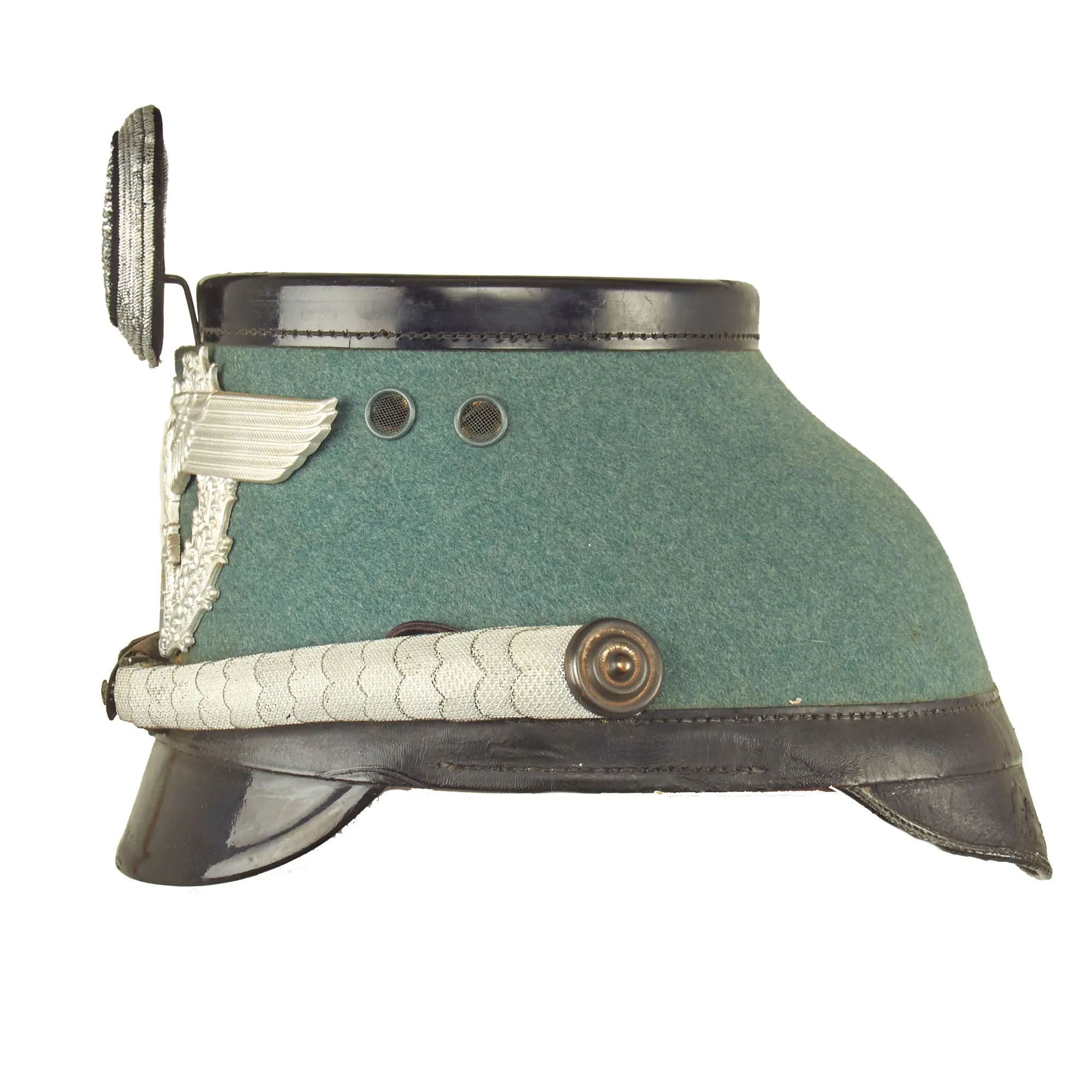 Original Rare Cased German WWII Late Pattern High End Metropolitan Police Shako with Chins Scales & Cockade