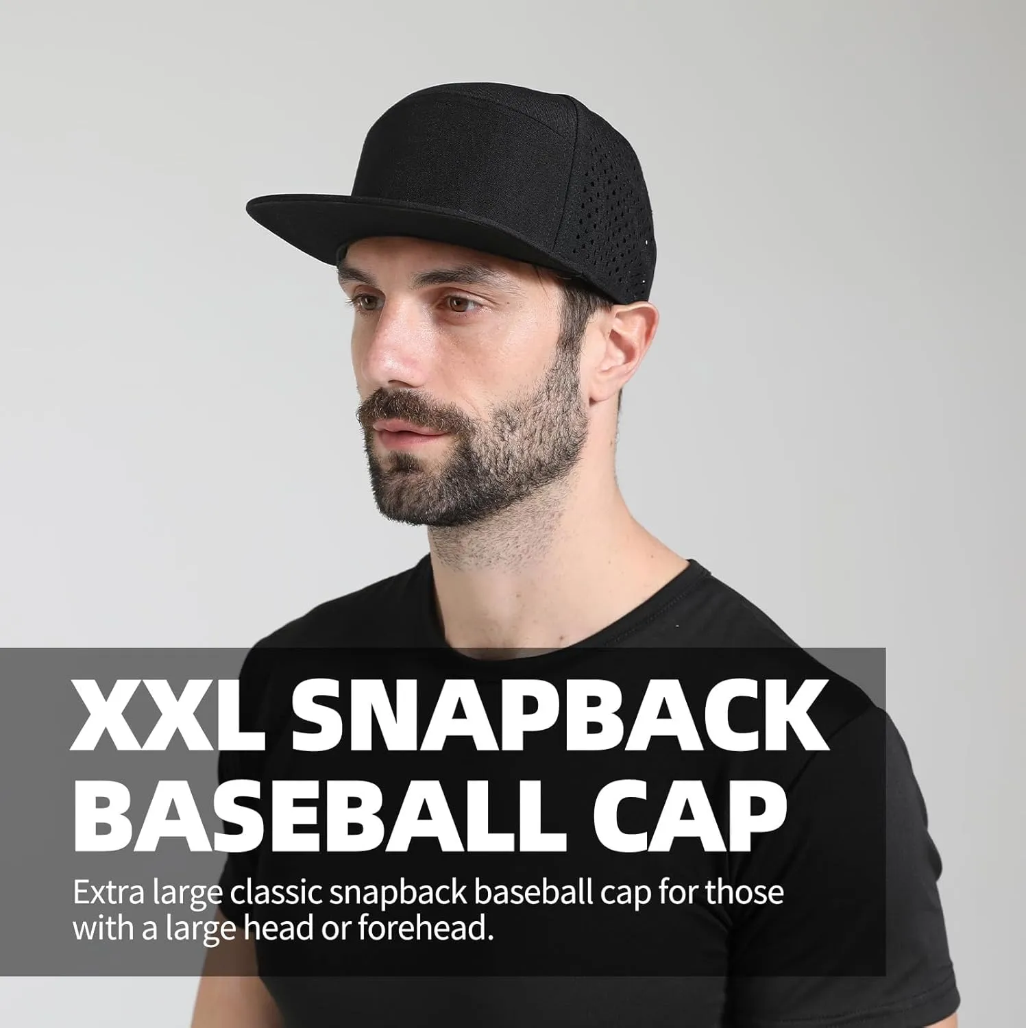 Oversize XXL Blank Flatbill Mesh Snapback Cap for Big Head 23.6"-25.6" Extra Large 6 Panel Camper Style Hat Baseball Cap