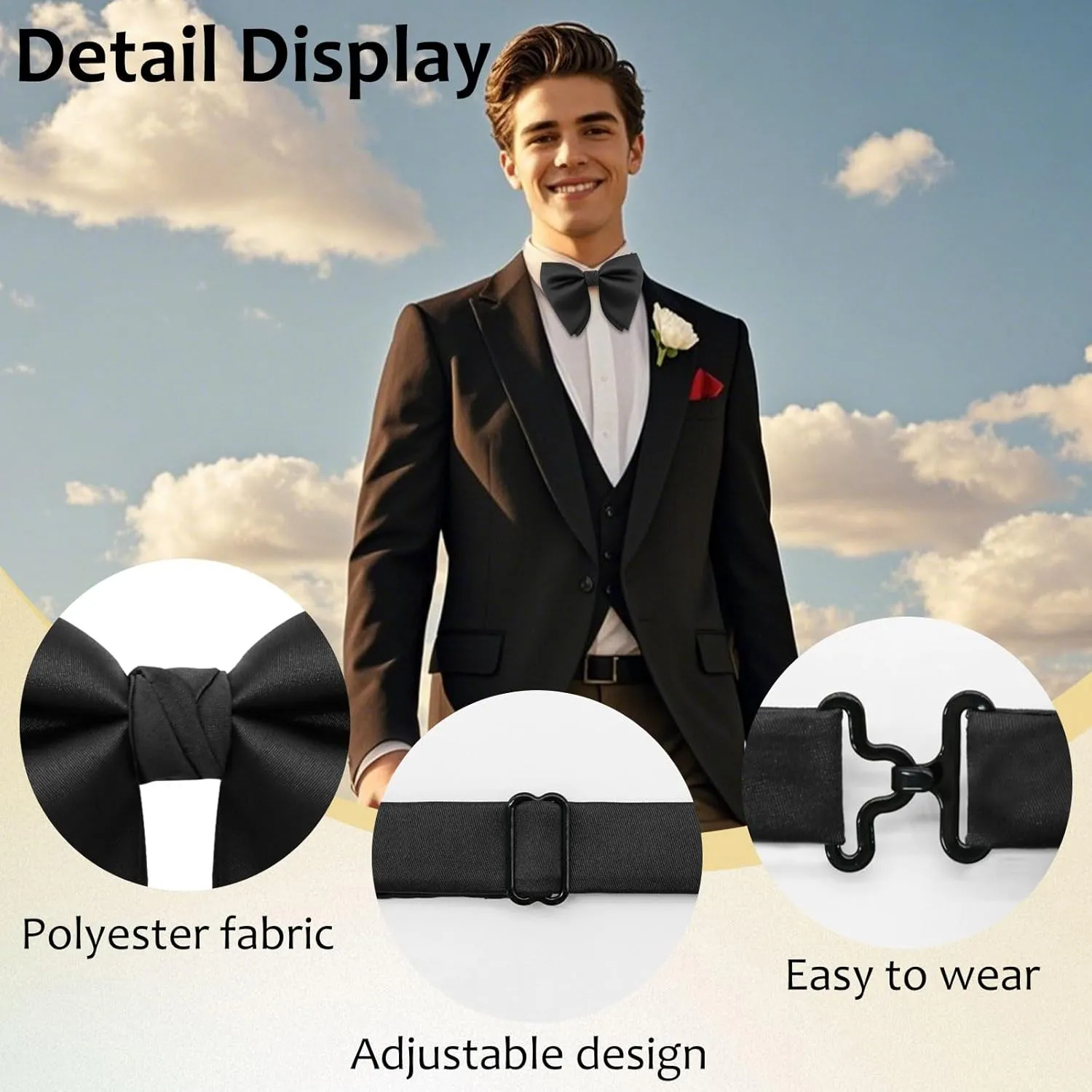Oversized Bow Ties for Men, Adjustable Pre Tied Mens Bow Tie, Tuxedo Bowties Men for Wedding Party Graduation Proms