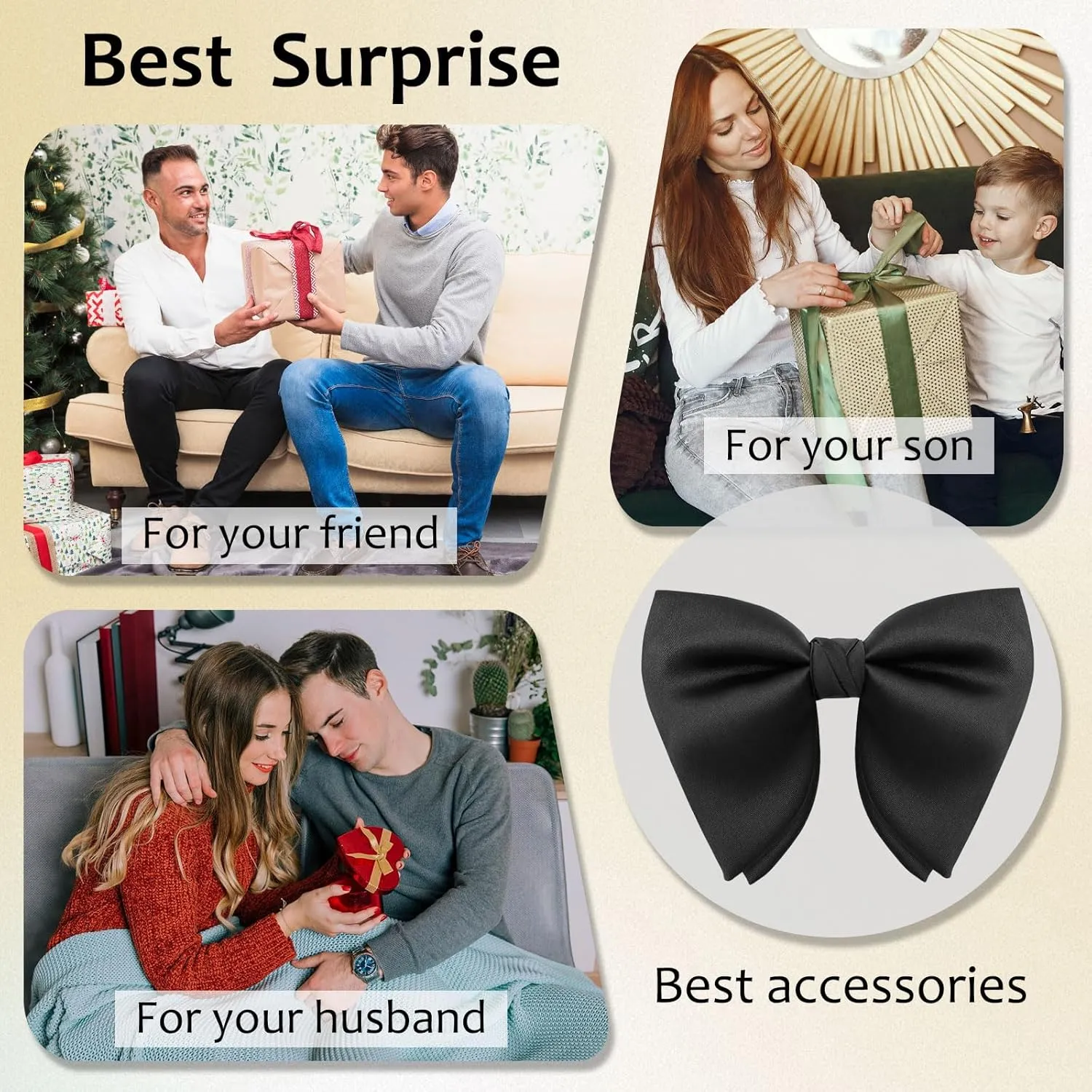 Oversized Bow Ties for Men, Adjustable Pre Tied Mens Bow Tie, Tuxedo Bowties Men for Wedding Party Graduation Proms