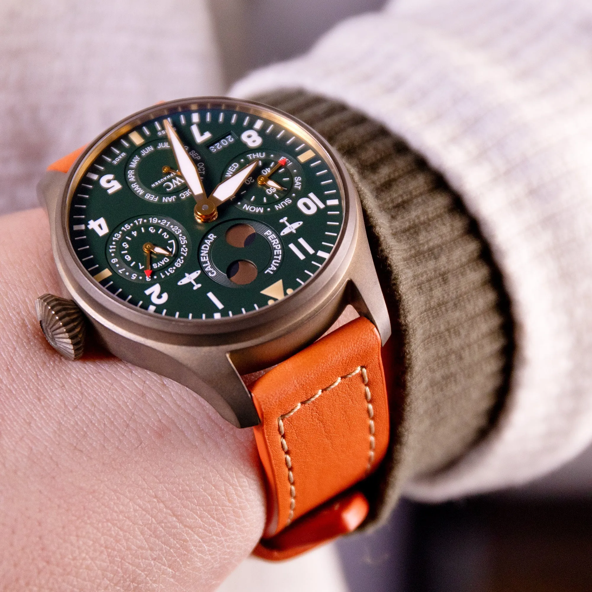 Pam Collection, Orange French Crafted Barenia Leather Strap for Panerai, Beige Stitch.