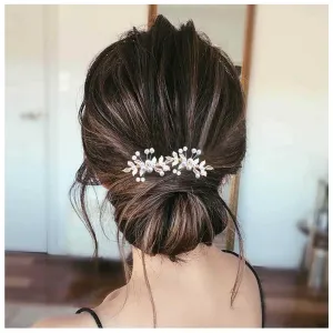 Pearl Crystal Wedding Hair Pins Gold Flower Hairpins Barrette Rhinestone Bridal Hair Barrette Pins Decorative Bobby Pins Boho Hair Pin Clip Bride Hair Accessories for Women and Girls 2Pcs