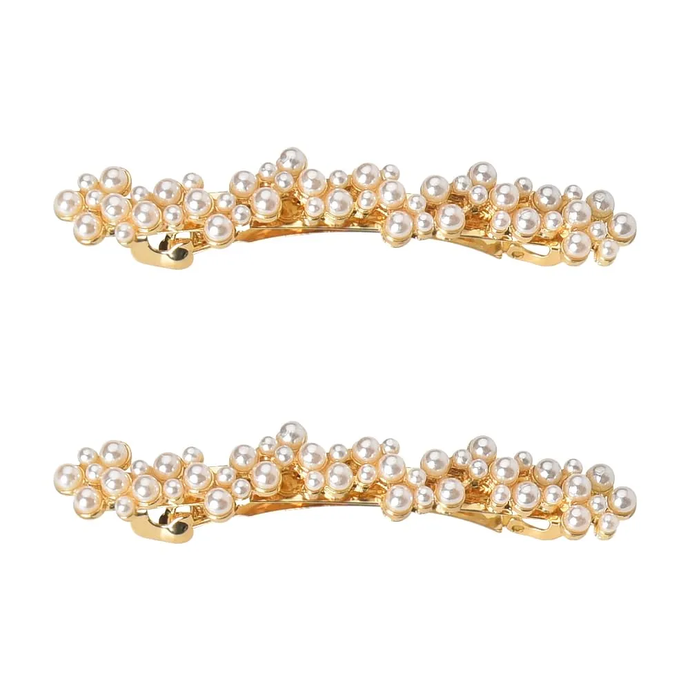 Pearl Hair Clips Barrettes for Women Elegant French Barrettes for Thin Thick Hair Small Gold Barrette Clips Hair Pins Hairpins Decorative Pearl Wedding Bridal Hair Clip for Women 2 PCS
