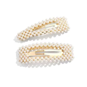 Pearl Hair Clips Gold Snap Hairpins Alligator Barrettes Women Girls Wedding Headpiece Her Valentines Outfit Decor Accessories Back School Mothers Day Gift Large