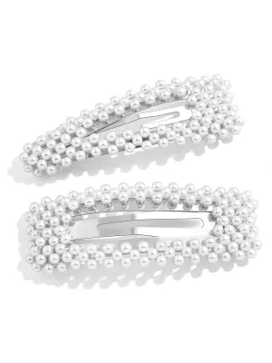 Pearls Hair Clips Silver Wedding Decorative Hair Pins Barrettes Large for Women Bridal Bridesmaid Flower Girls Her Valentines Mother's day Birthday Christmas Back School Gift