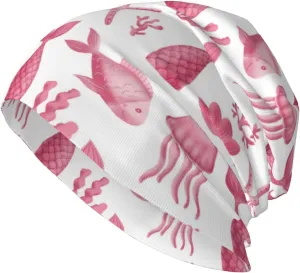 Pink Fish Jellyfish Beanies Chemo Caps-Chemo Cancer Patients Headwear Head Wraps Coverings for Women Men