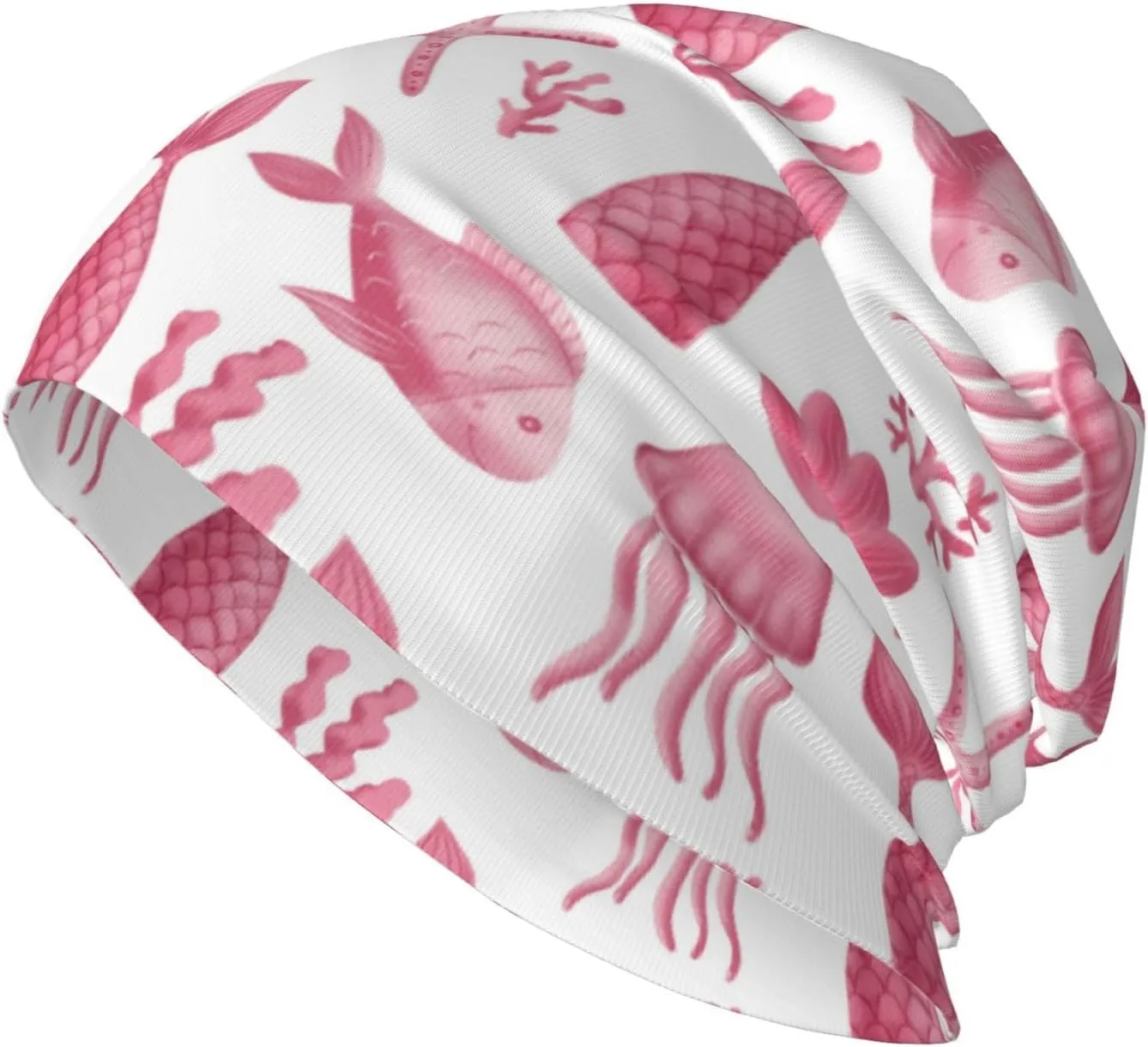 Pink Fish Jellyfish Beanies Chemo Caps-Chemo Cancer Patients Headwear Head Wraps Coverings for Women Men