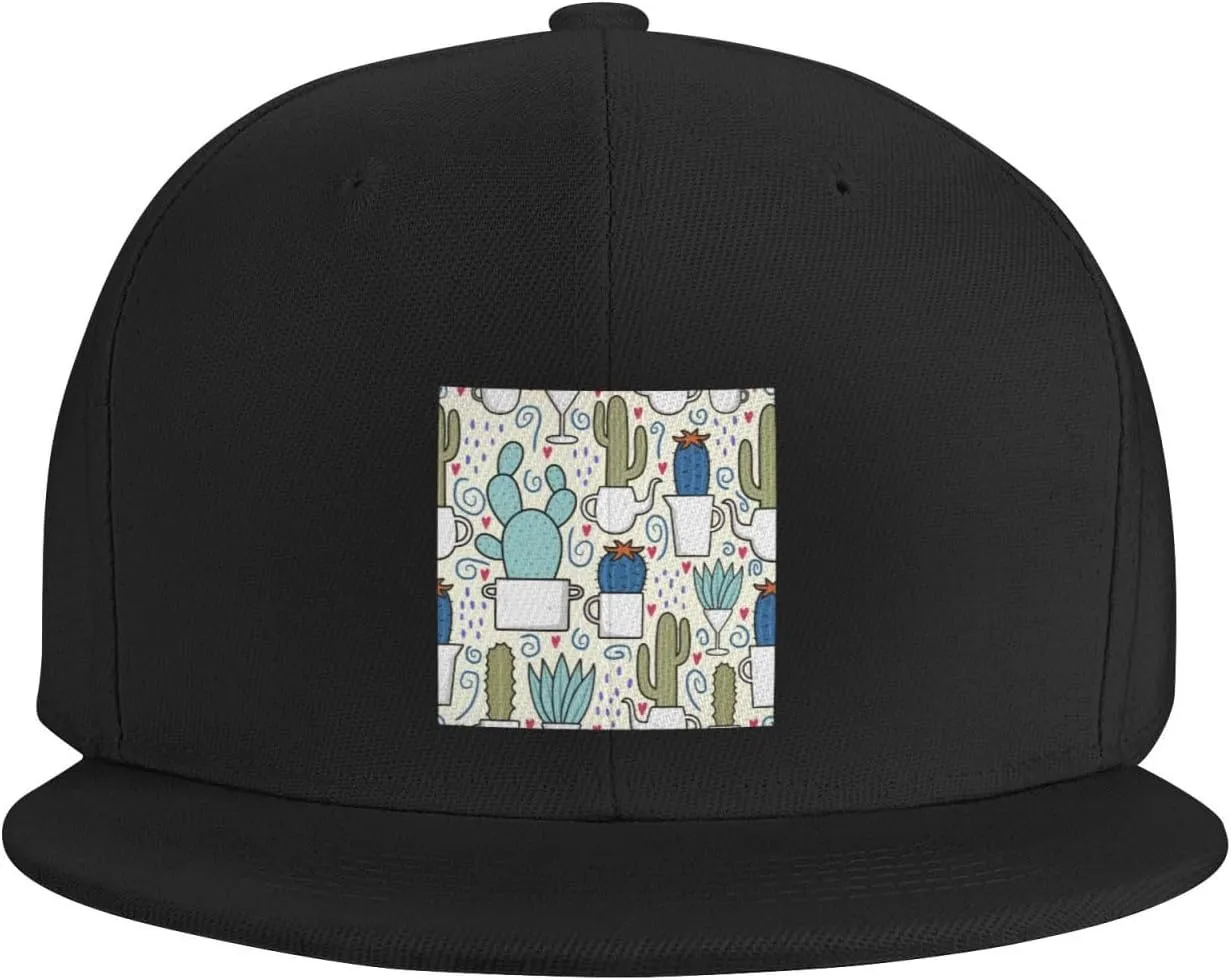 POOEDSO Saguaro Cactus Seamless Pattern Snapback Hats for Men Baseball Cap Trucker Hat Flat Brim Hats