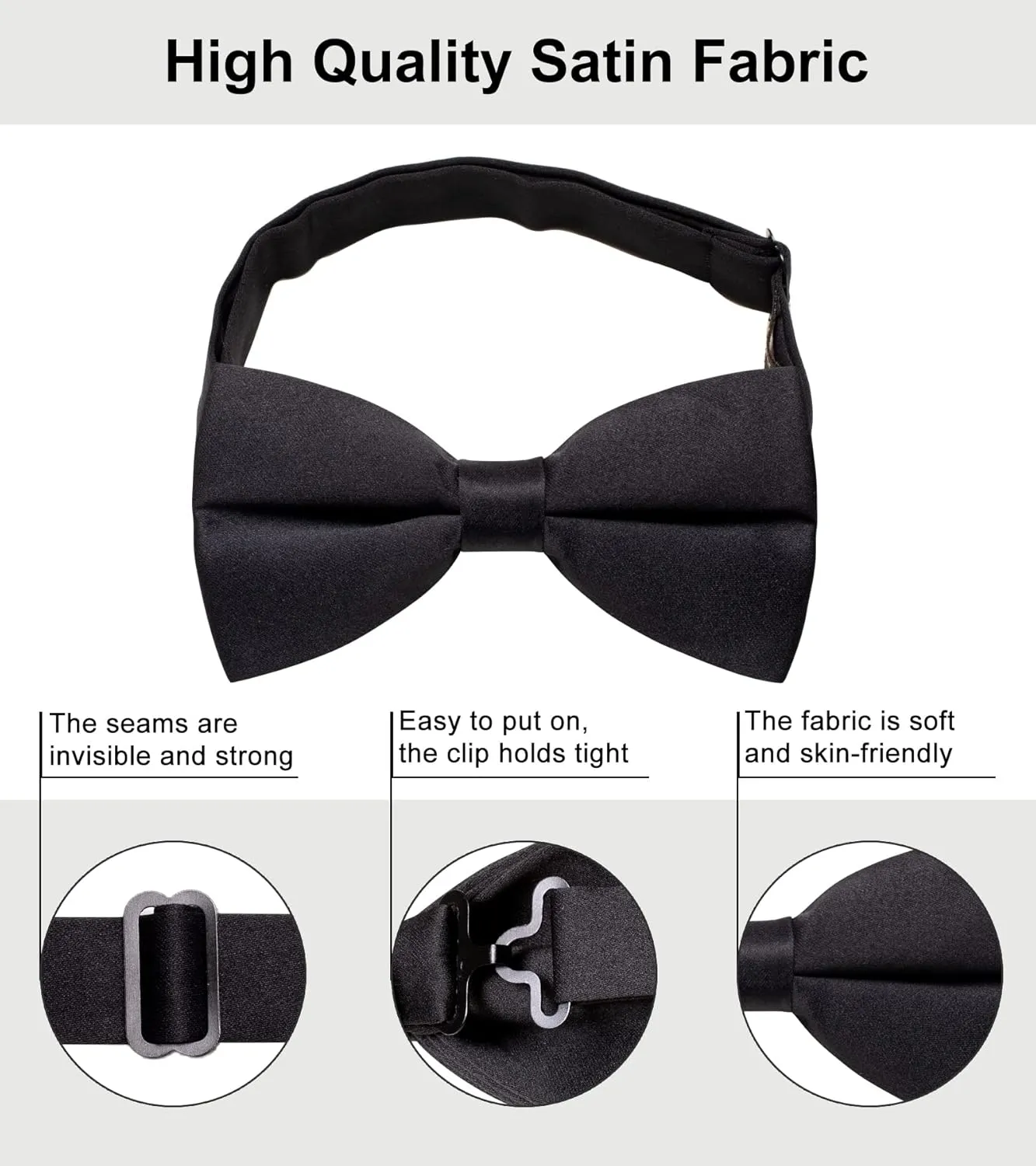 Pre-Tied Bow Tie Satin Solid Bowtie Adjustable Tuxedo Bowties for Men with Gift Box Wedding Party