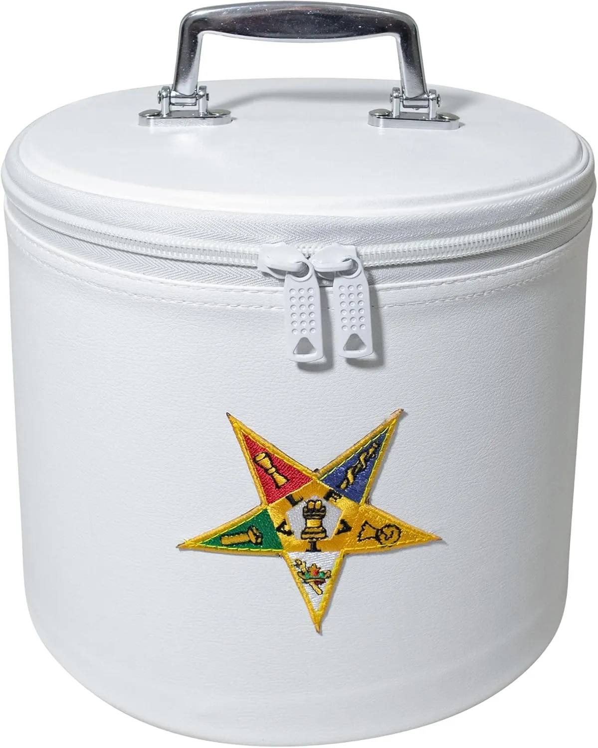 Premium OES White Fez Hat with Case & Gold Tassel  Embroidered OES with Star Emblem, 100% Wool Felt (Standard (Off-White) Fez, Hat Size: 8 (64cm / 25 1/4") XXXL)