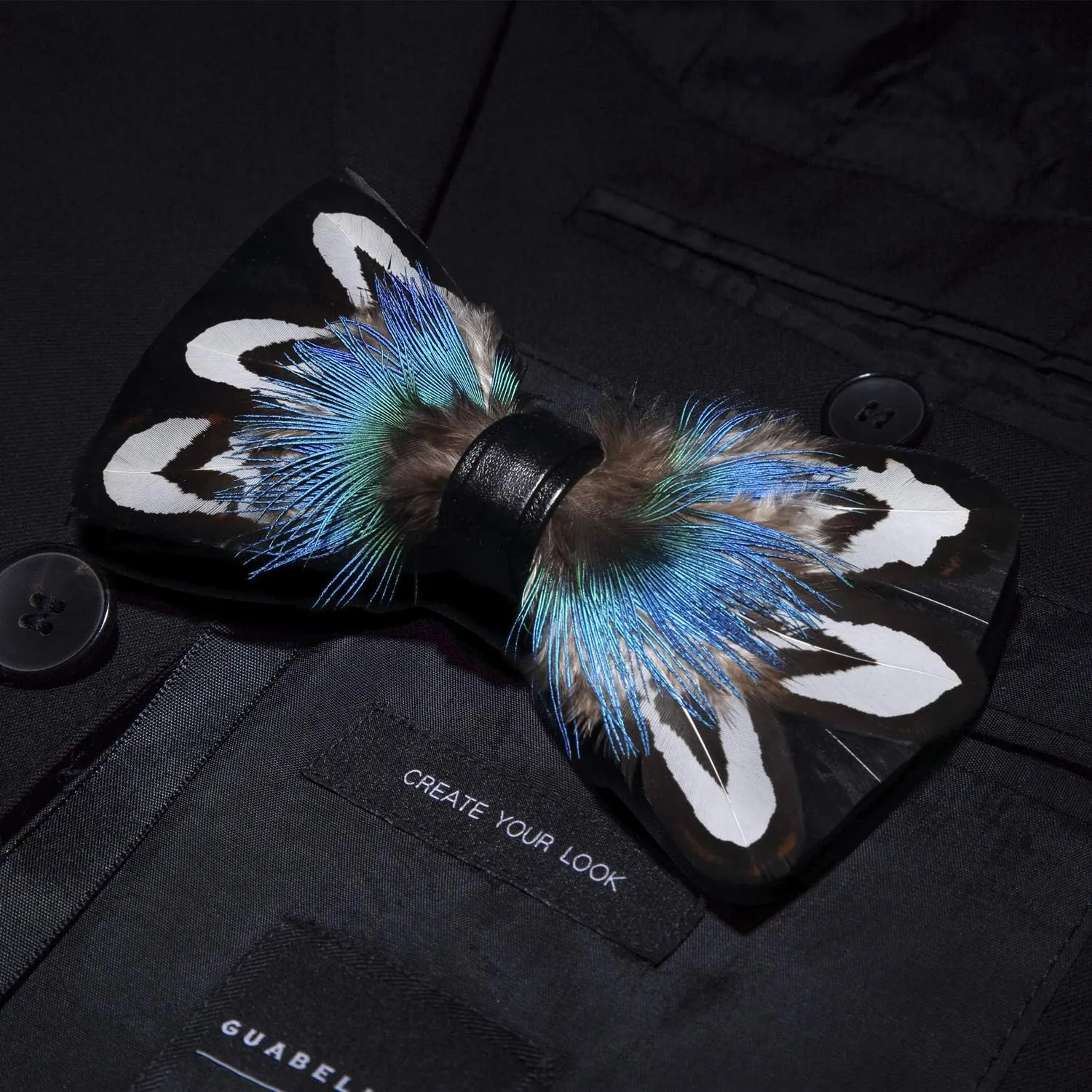 RBOCOTT Handmade Feather Pre-tied Bow tie and Brooch Sets for Men