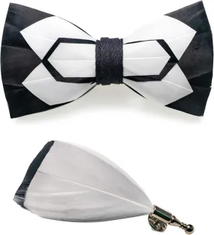 RBOCOTT Handmade Feather Pre-tied Bow tie and Brooch Sets for Men